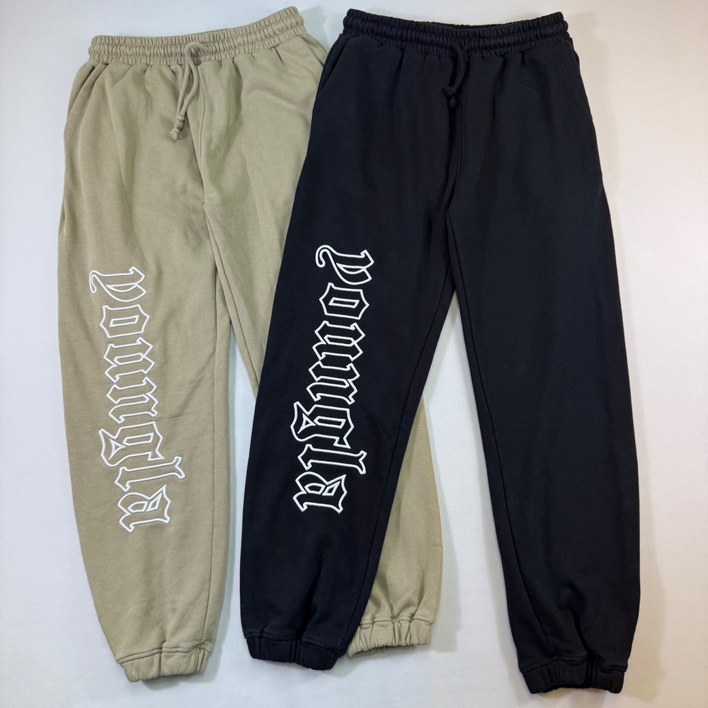 Lot of 2 YoungLA Sweatpants Mens L Black/Tan Old English Script Logo Streetwear